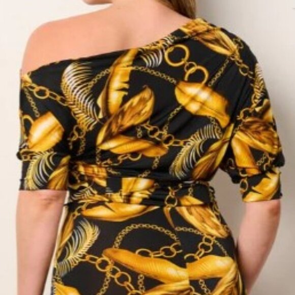 JANETTE PLUS SIZE off Shoulder Multi Print Wide Leg Jumpsuit NWT 1X, 2X, 3X - Picture 7 of 9